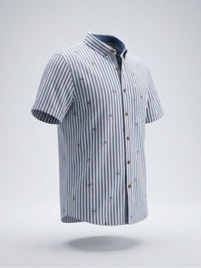 Sovereign‎ Code Blue and White Striped Short Sleeve Button-Down Shirt